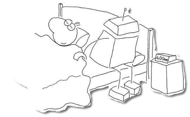 A person asleep while a robot, triggered at 4am, quietly gets to work